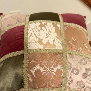 Croscill Patchwork Decorative Pillow - Burgundy, Olive, Beige